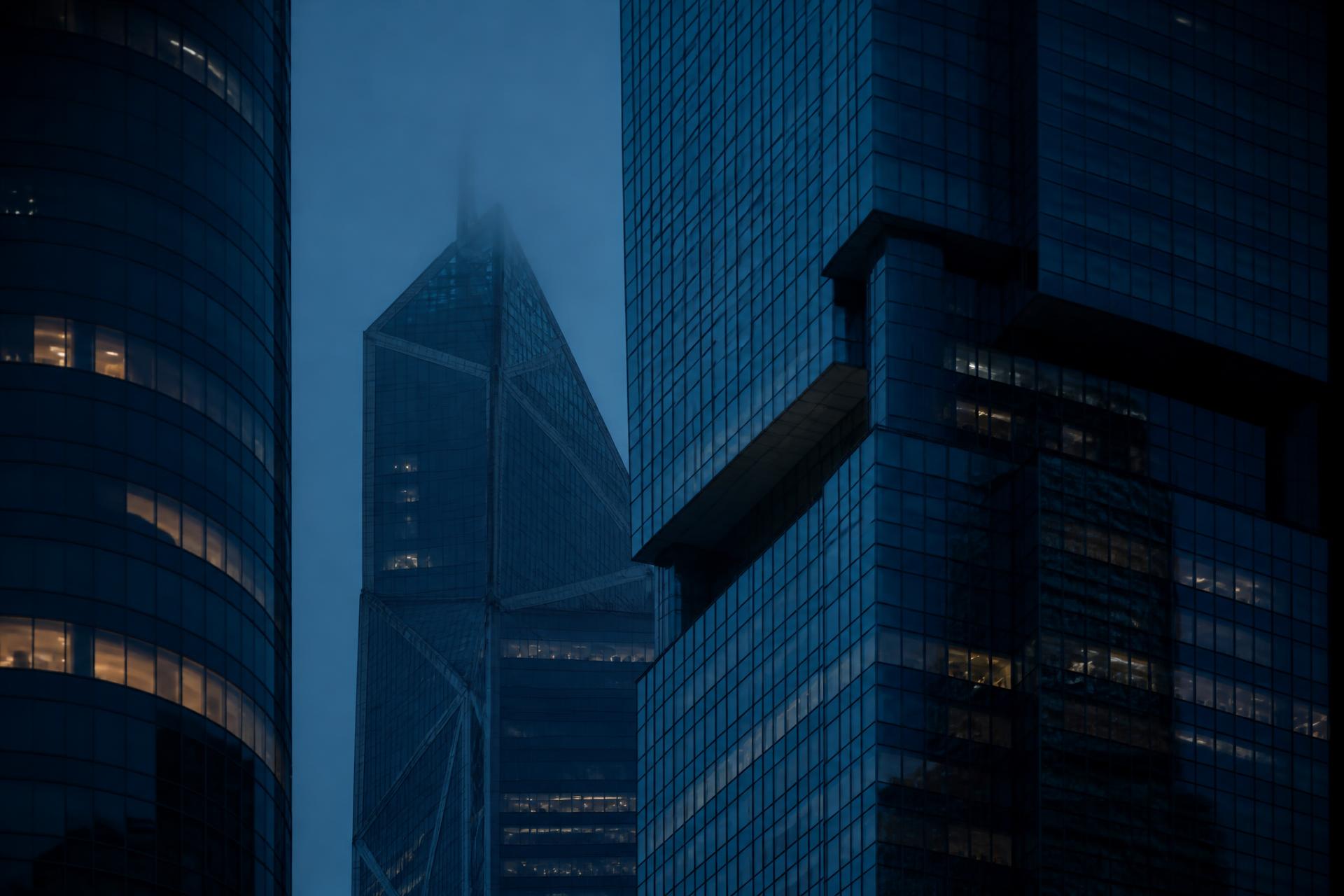 Hong Kong Central financial district towers at dusk
